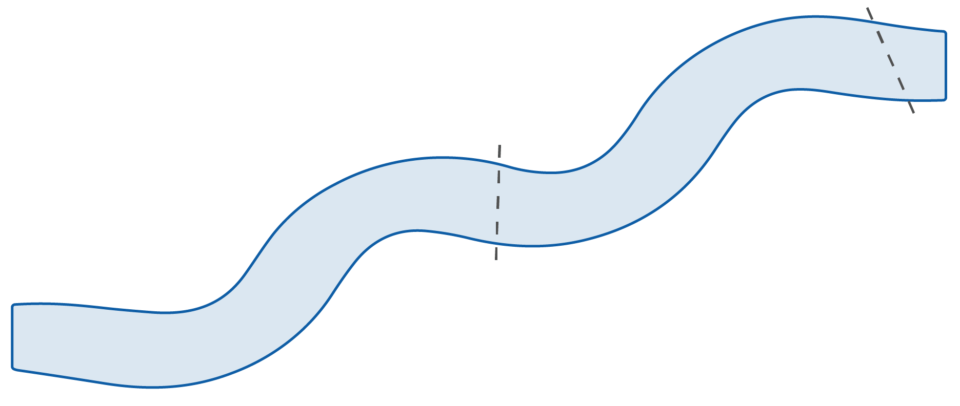 Schematic of stream segment, with one transect at the midpoint and another at the upstream end.